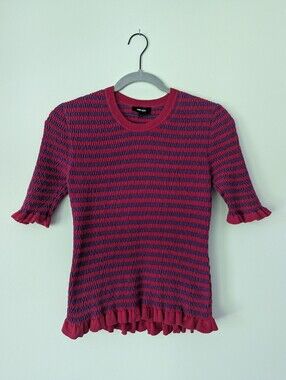 ME+EM Cotton Smocked Knit Top in Bright Rose/Deep Orchid